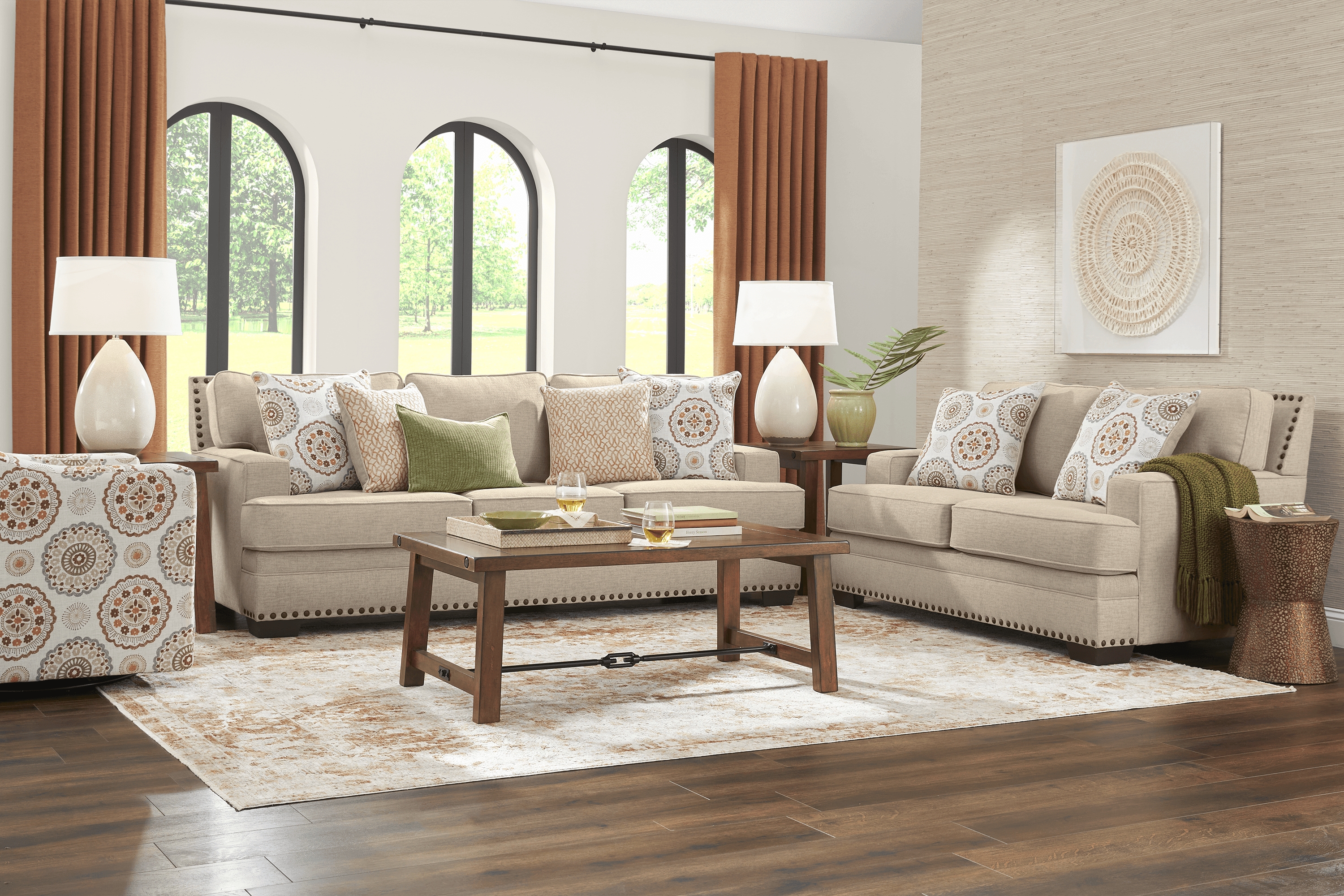 Reno Hills Beige Woven 3 Pc Living Room - Thumbnail - Image 1