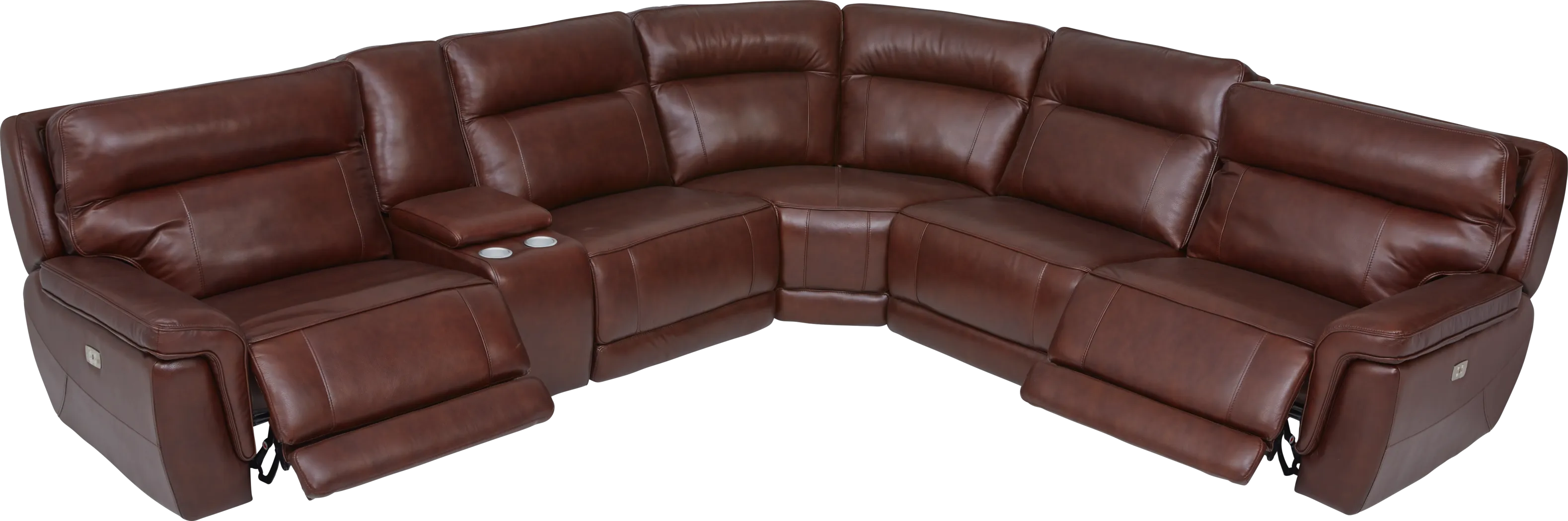 Renzo Brown Leather 6 Pc Dual Power Reclining Sectional - Thumbnail - Image 3