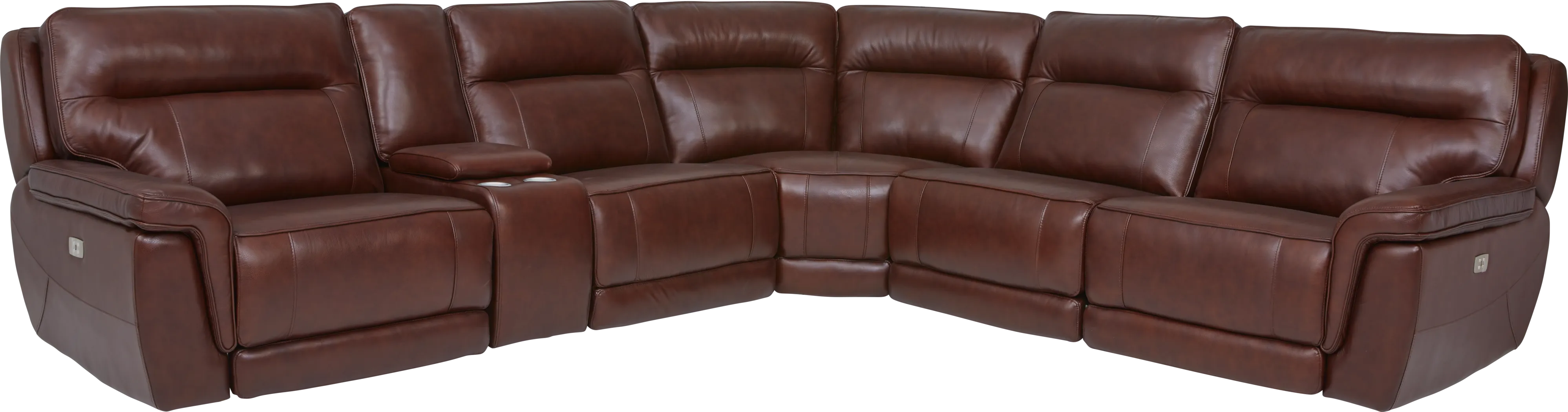 Renzo Brown Leather 6 Pc Dual Power Reclining Sectional - Thumbnail - Image 1
