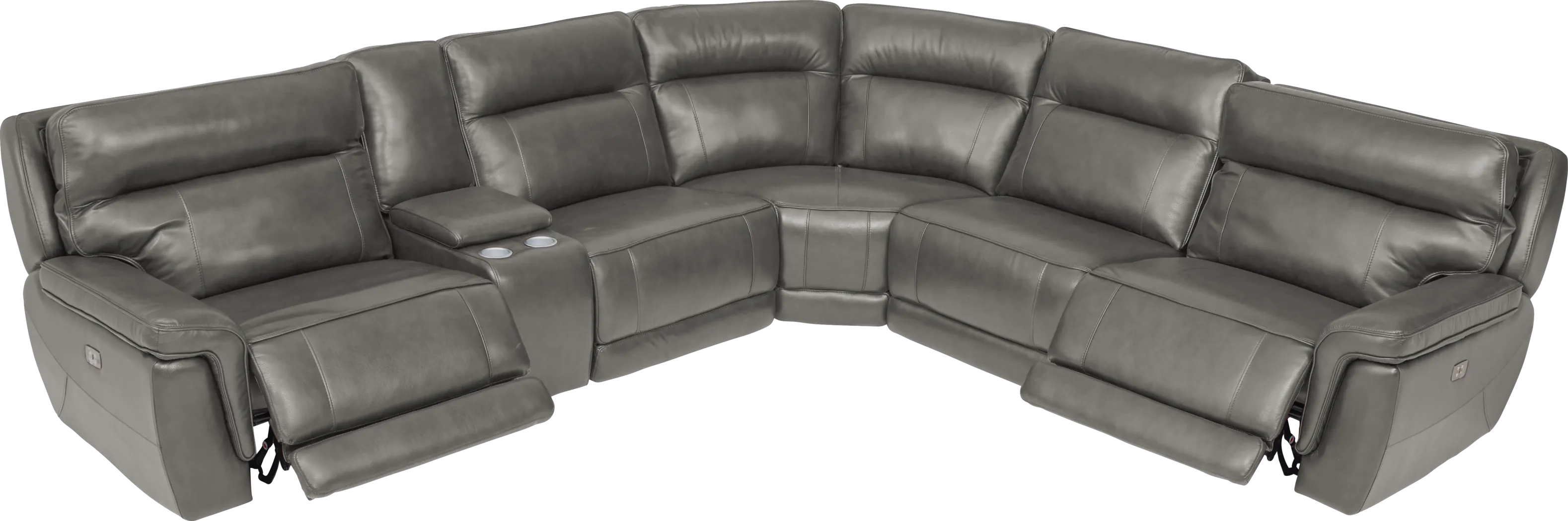Renzo Gray Leather 6 Pc Dual Power Reclining Sectional - Thumbnail - Image 3