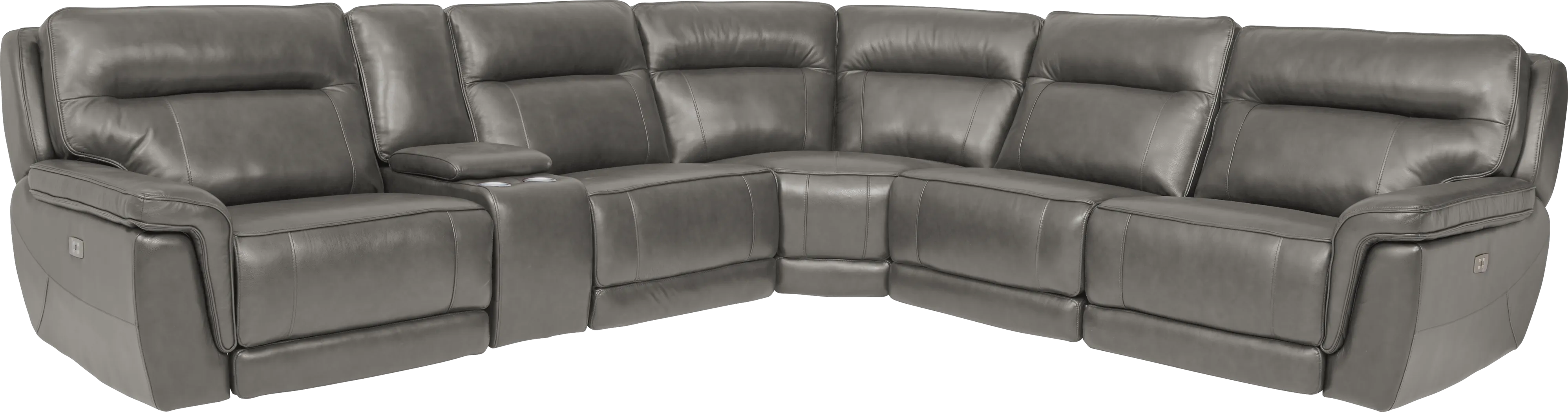 Renzo Gray Leather 6 Pc Dual Power Reclining Sectional - Thumbnail - Image 1