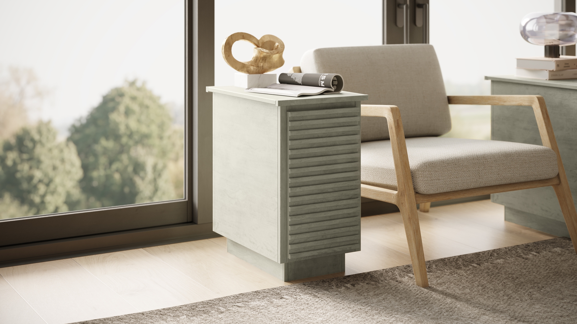 Revei Beige Chairside Table - Thumbnail - Image 2