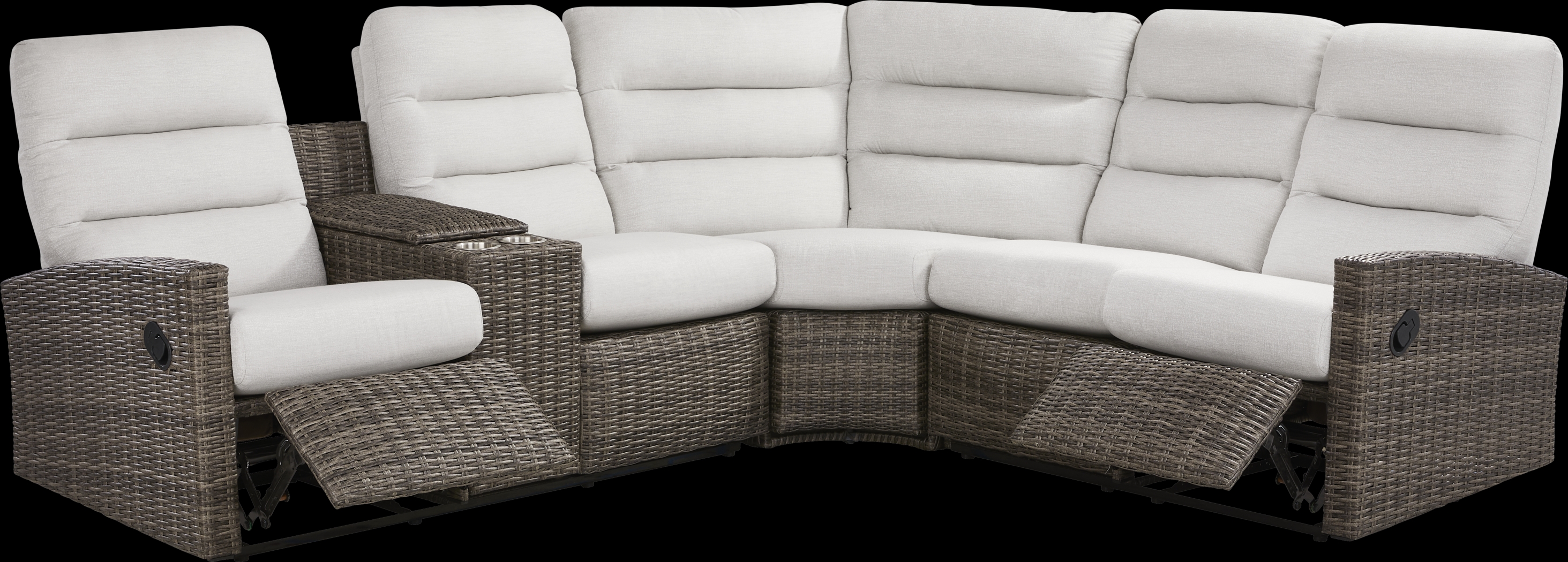 Ria Driftwood 3 Pc Outdoor Reclining Sectional with Gray Cushions - Thumbnail - Image 1