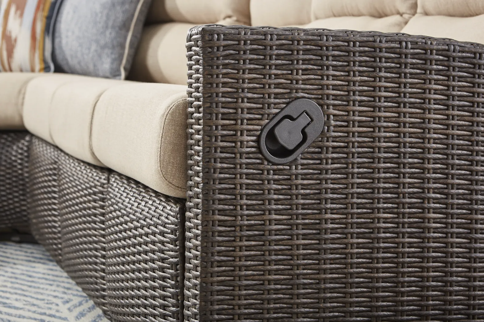 Ria Espresso 3 Pc Outdoor Reclining Sectional with Beige Cushions - Image 5