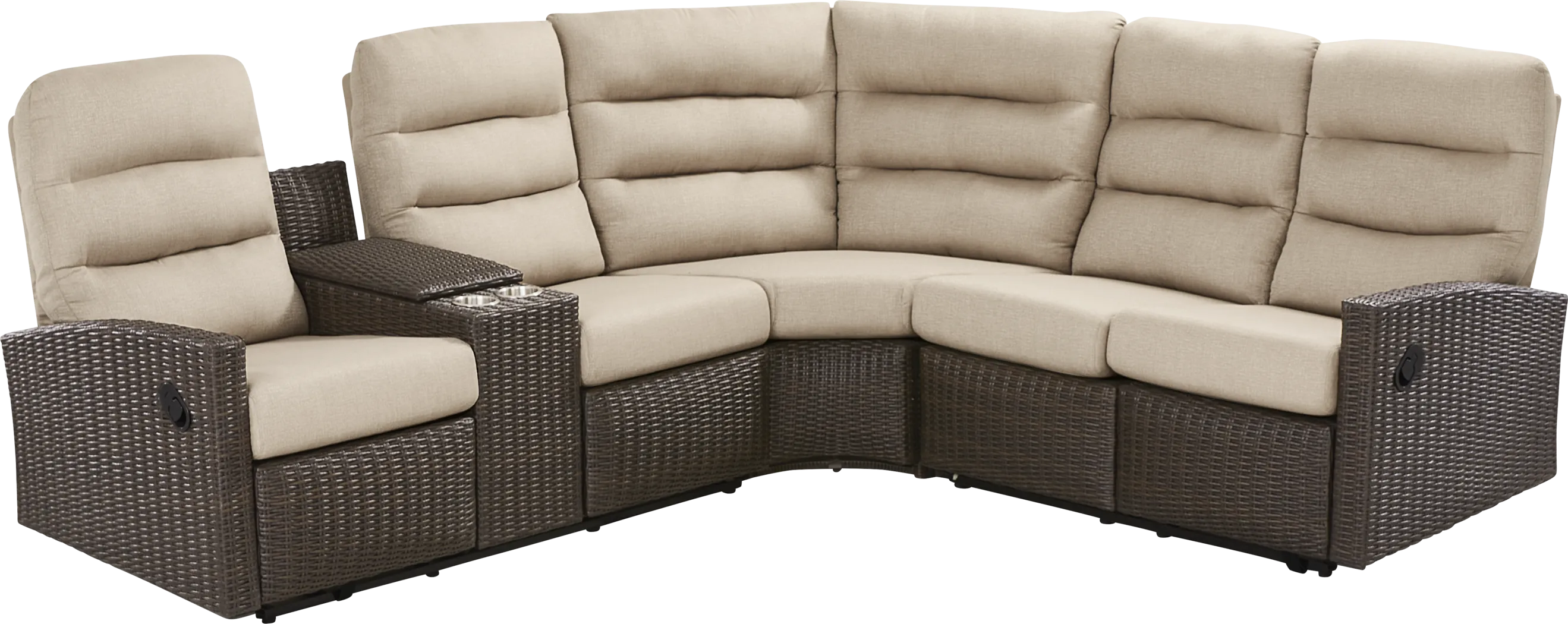 Ria Espresso 3 Pc Outdoor Reclining Sectional with Beige Cushions - Thumbnail - Image 1