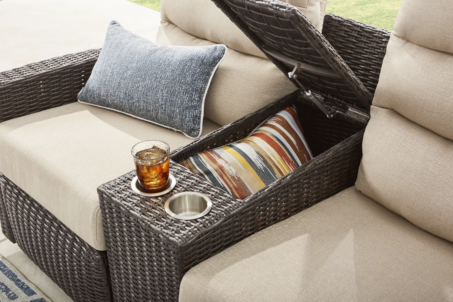 Ria Espresso 4 Pc Outdoor Reclining Sectional with Beige Cushions - Thumbnail - Image 3