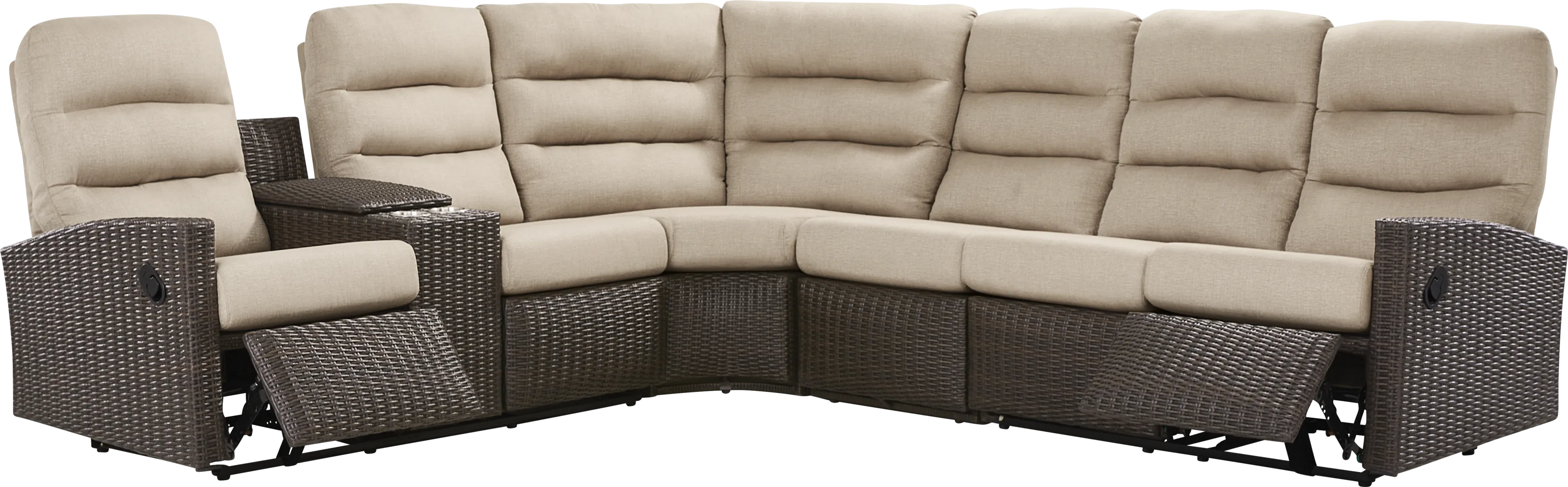 Ria Espresso 4 Pc Outdoor Reclining Sectional with Beige Cushions - Thumbnail - Image 1