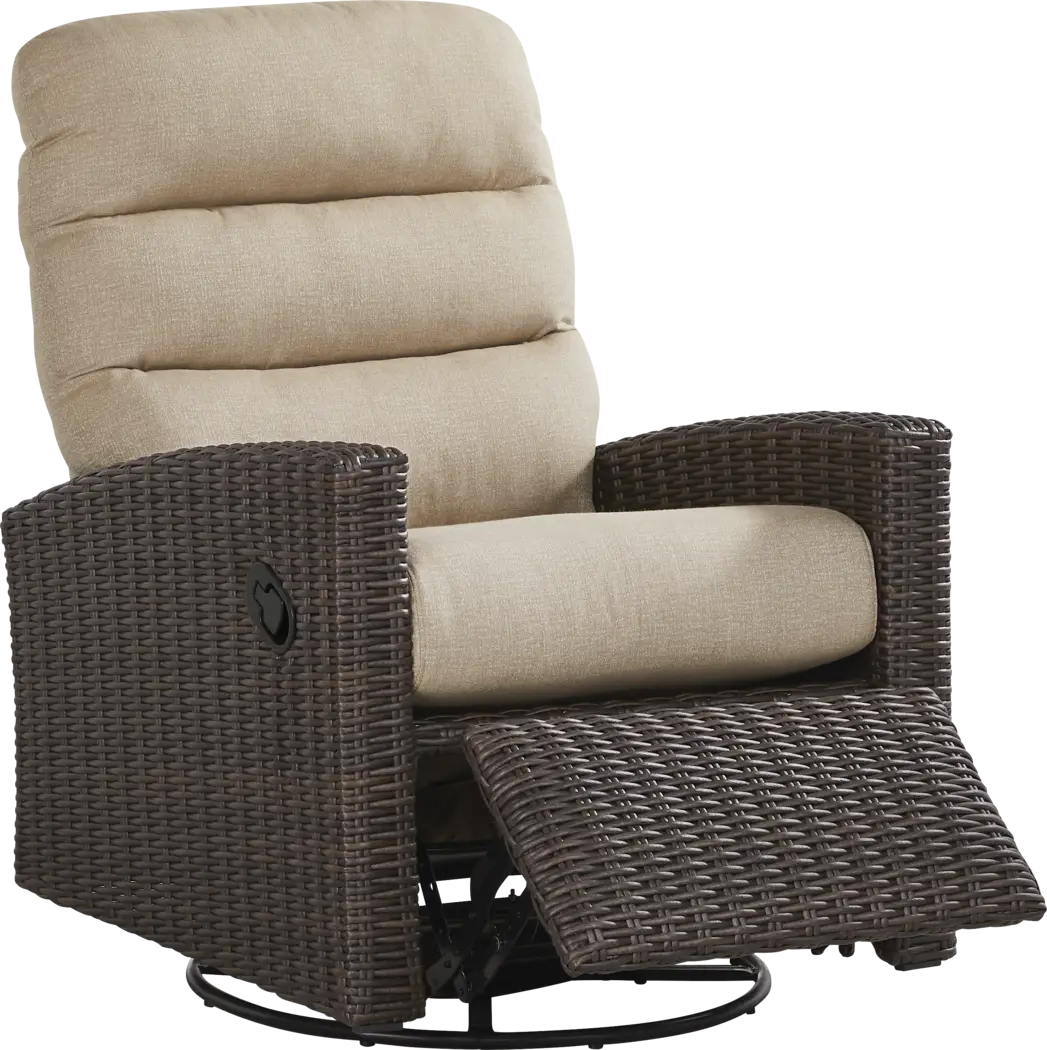 Ria Espresso Outdoor Glider Recliner with Beige Cushions - Thumbnail - Image 1