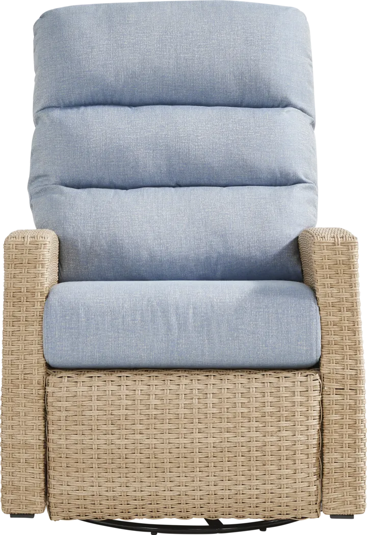 Ria Natural Outdoor Glider Recliner with Blue Cushions - Thumbnail - Image 2