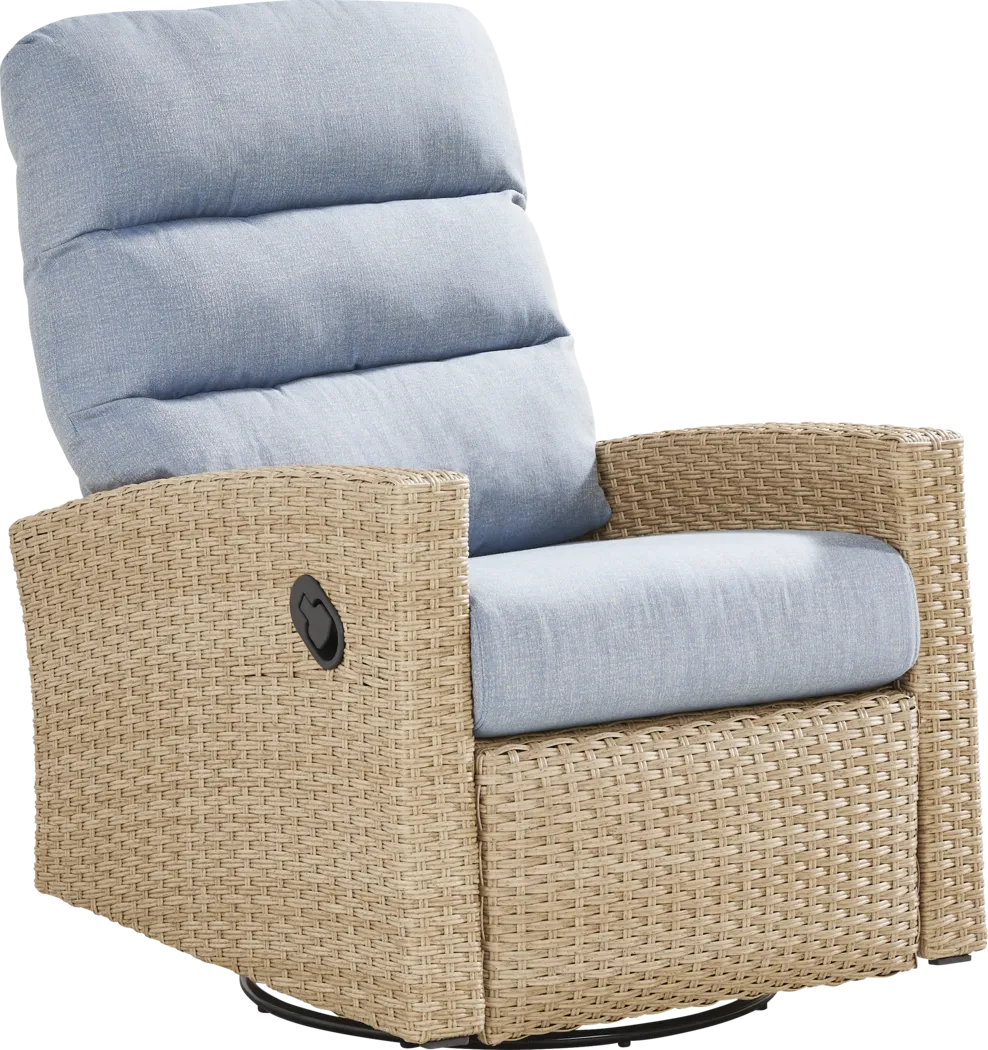 Ria Natural Outdoor Glider Recliner with Blue Cushions - Thumbnail - Image 3