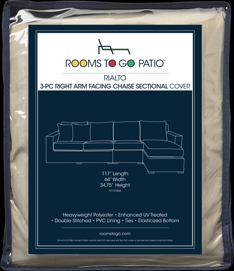 Rialto 3 Pc Patio Right Arm Facing Chaise Sectional Cover - Thumbnail - Image 1