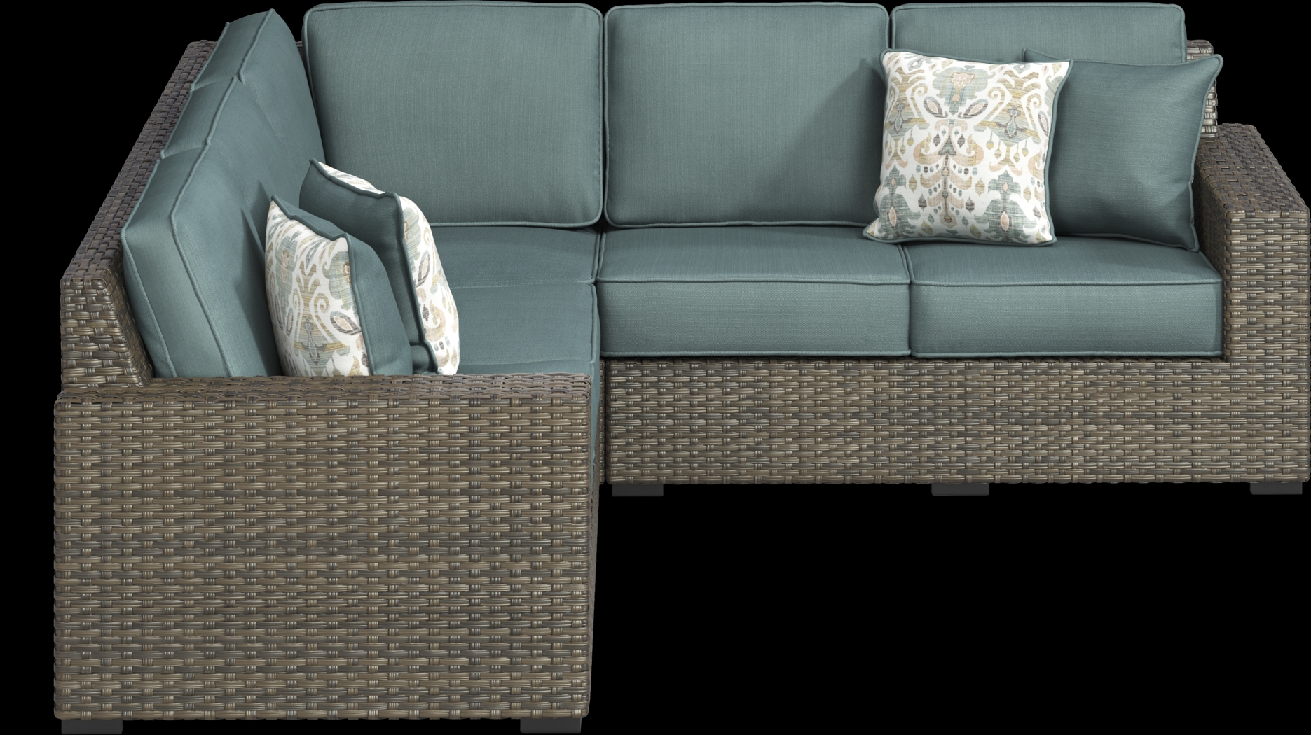 Rialto Brown 3 Pc Outdoor Sectional with Aqua Cushions - Thumbnail - Image 3