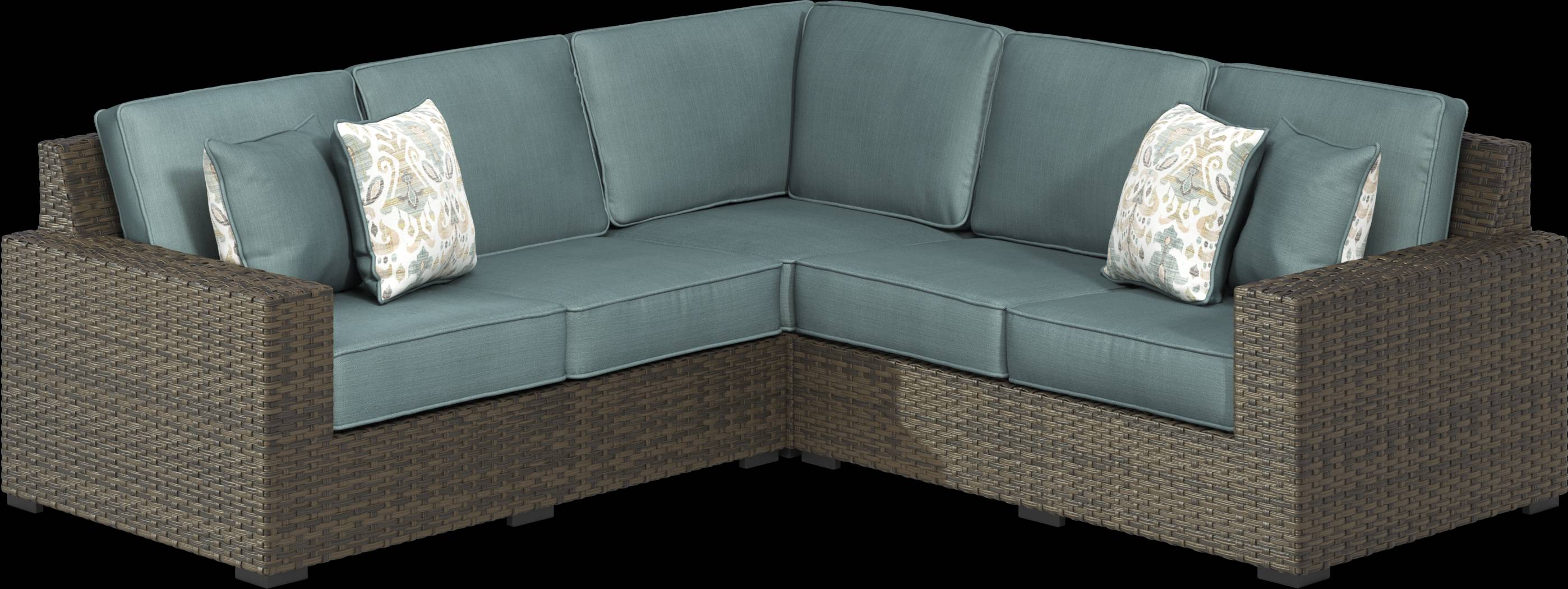 Rialto Brown 3 Pc Outdoor Sectional with Aqua Cushions - Thumbnail - Image 1