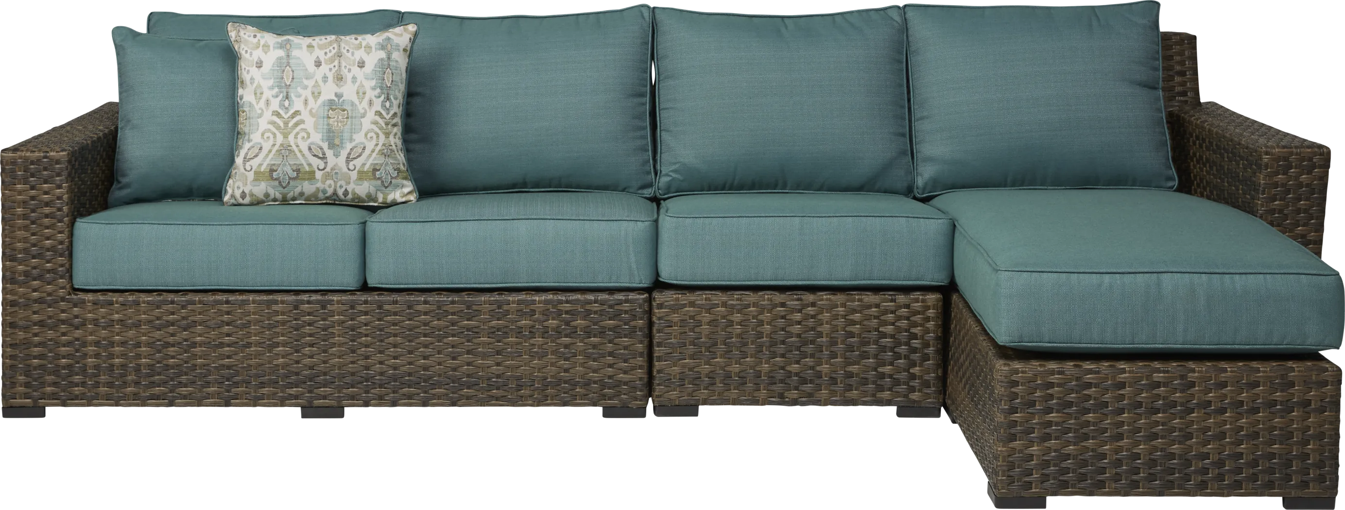 Rialto Brown 3 Pc Outdoor Sectional with Aqua Cushions - Thumbnail - Image 1