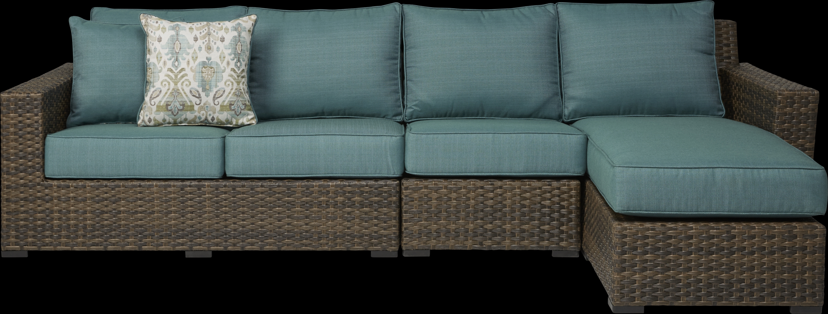 Rialto Brown 3 Pc Outdoor Sectional with Aqua Cushions - Thumbnail - Image 1