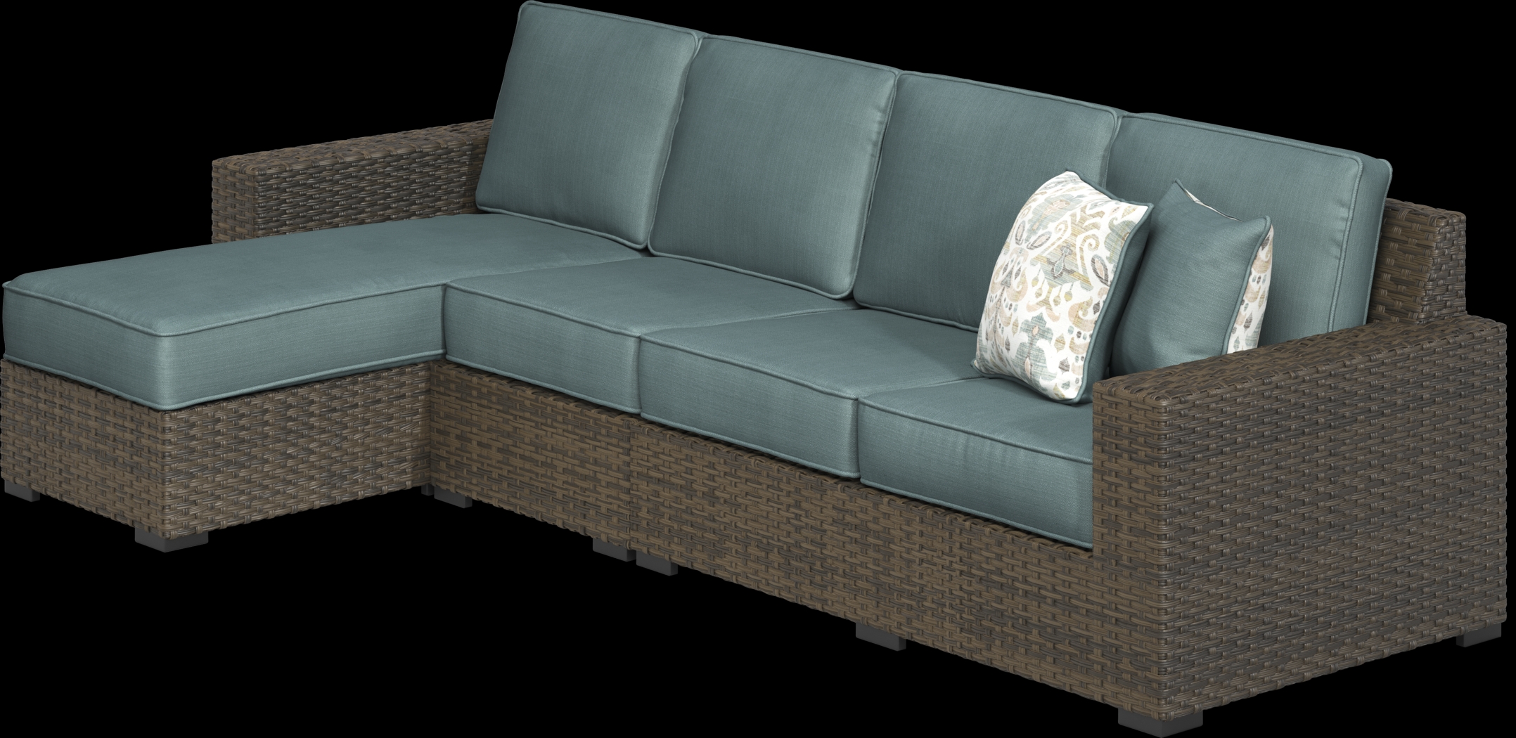 Rialto Brown 3 Pc Outdoor Sectional with Aqua Cushions - Thumbnail - Image 3