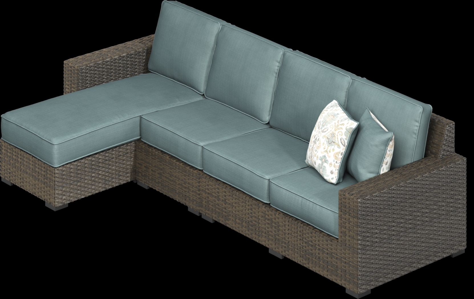 Rialto Brown 3 Pc Outdoor Sectional with Aqua Cushions - Thumbnail - Image 4