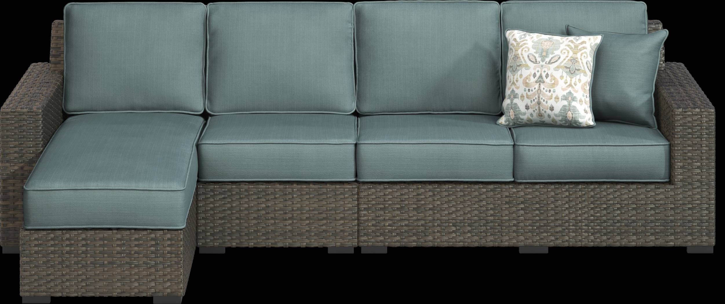 Rialto Brown 3 Pc Outdoor Sectional with Aqua Cushions - Thumbnail - Image 1