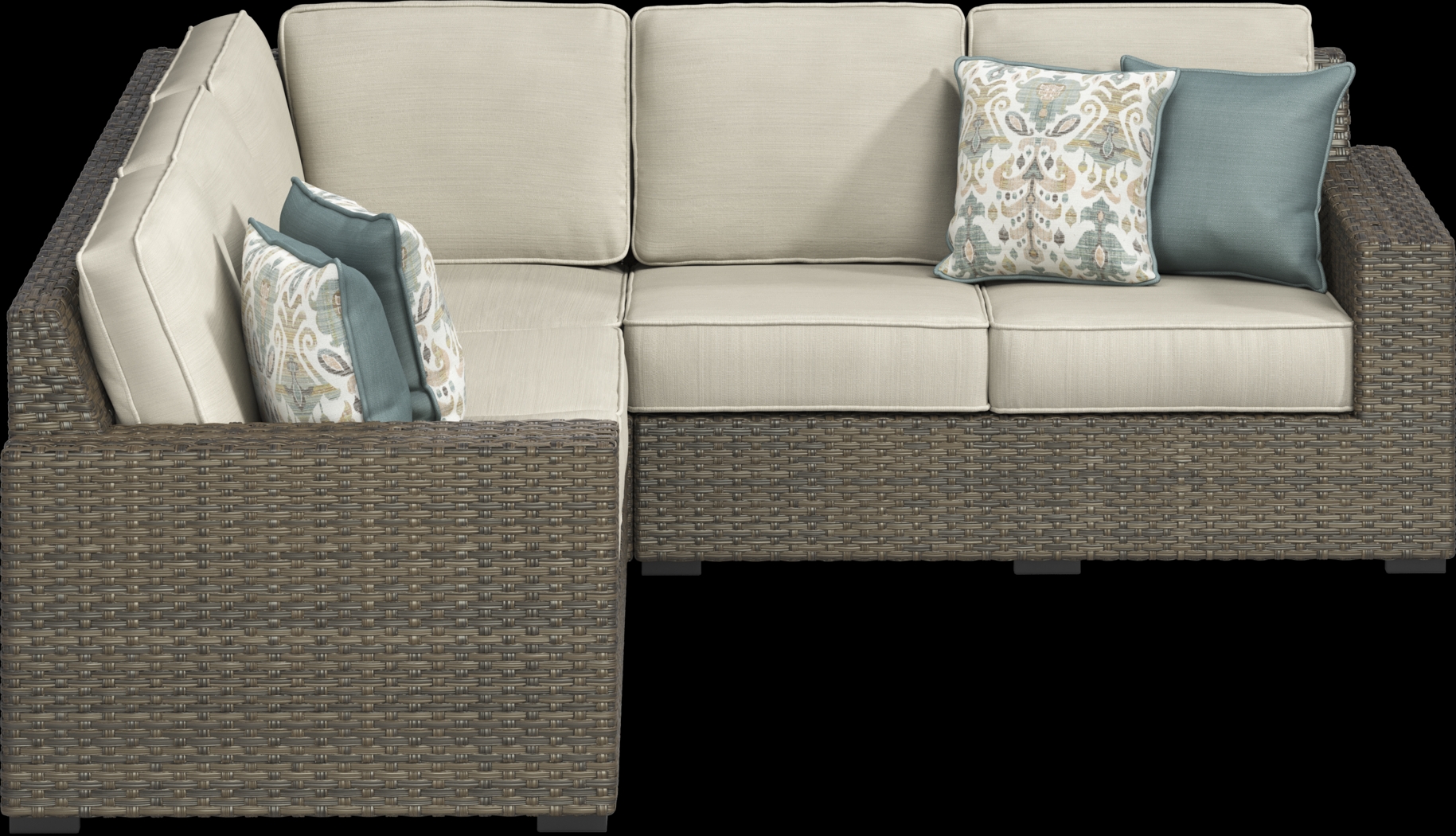 Rialto Brown 3 Pc Outdoor Sectional with Putty Cushions - Thumbnail - Image 1