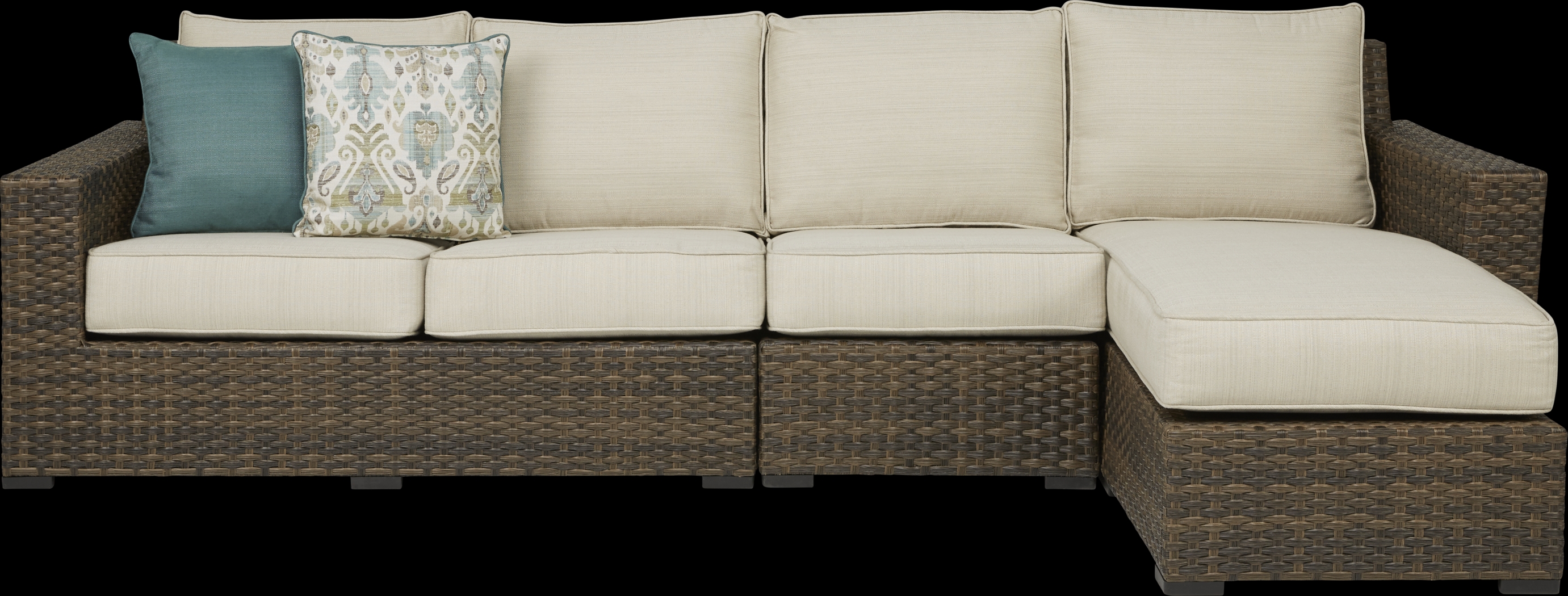 Rialto Brown 3 Pc Outdoor Sectional with Putty Cushions - Thumbnail - Image 1