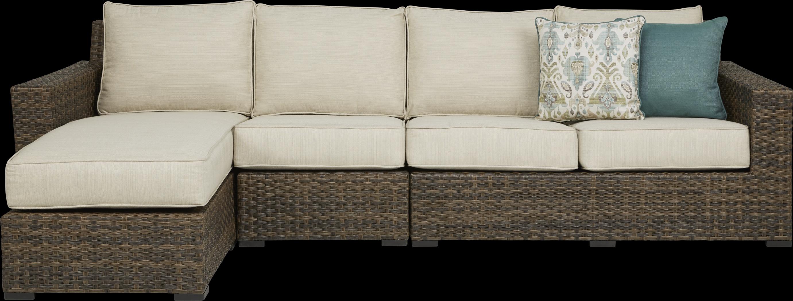 Rialto Brown 3 Pc Outdoor Sectional with Putty Cushions - Thumbnail - Image 1