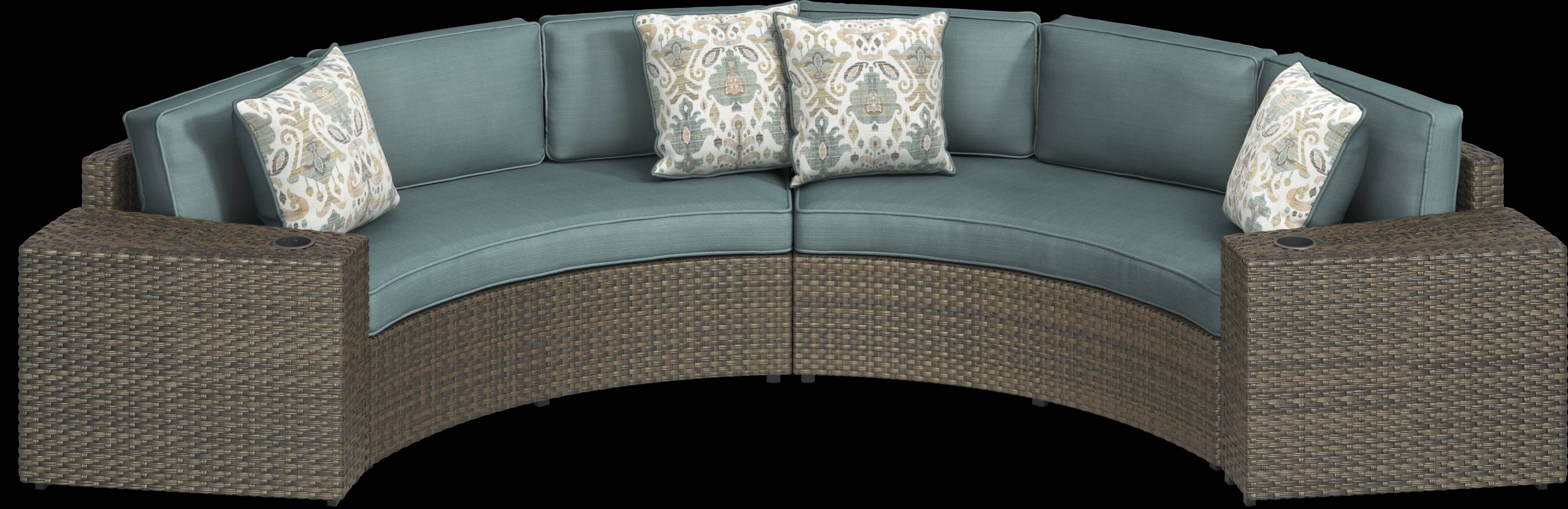 Rialto Brown 4 Pc Curved Outdoor Sectional with Aqua Cushions - Thumbnail - Image 1