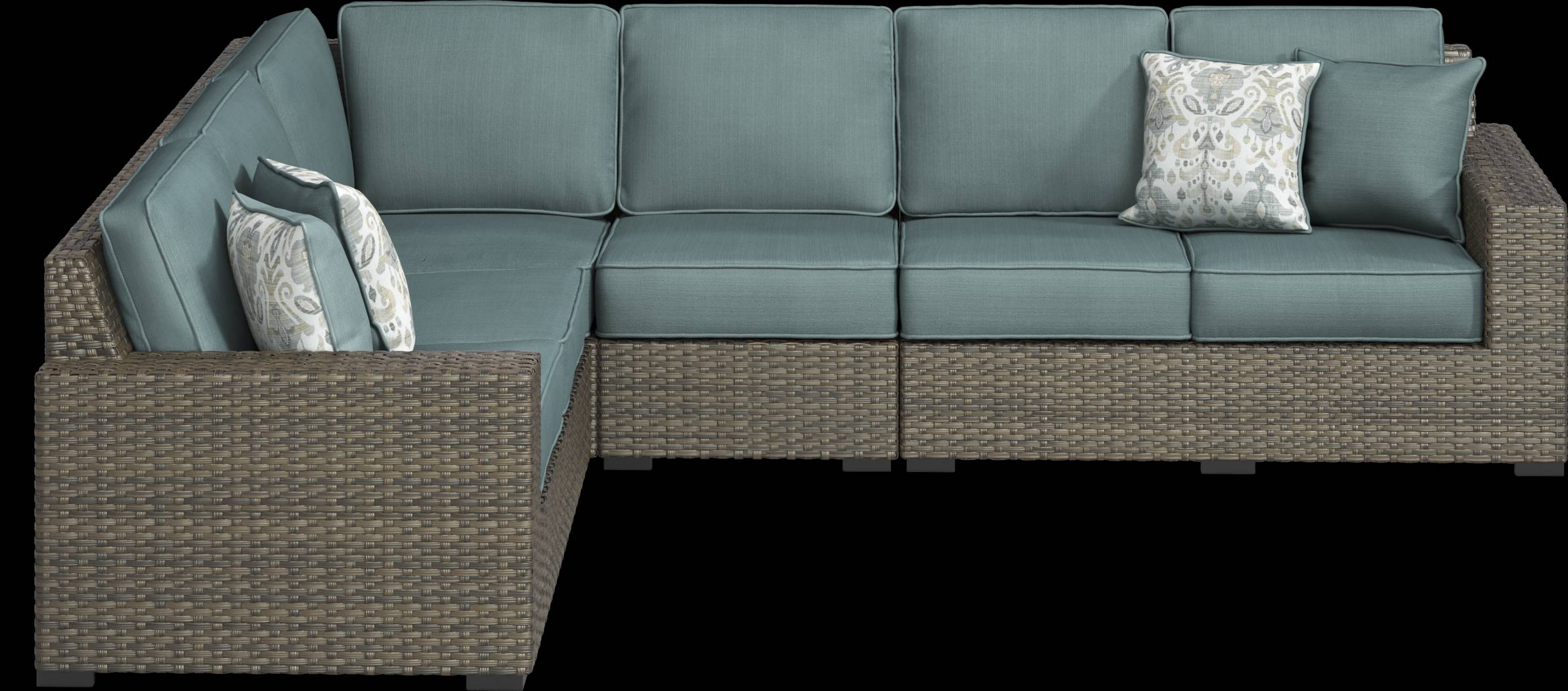 Rialto Brown 4 Pc Outdoor Sectional with Aqua Cushions - Thumbnail - Image 3