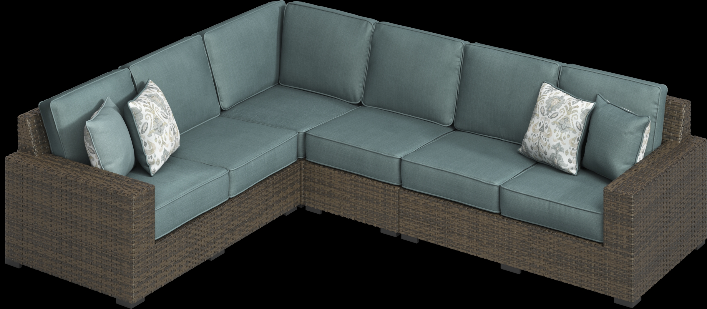 Rialto Brown 4 Pc Outdoor Sectional with Aqua Cushions - Thumbnail - Image 4