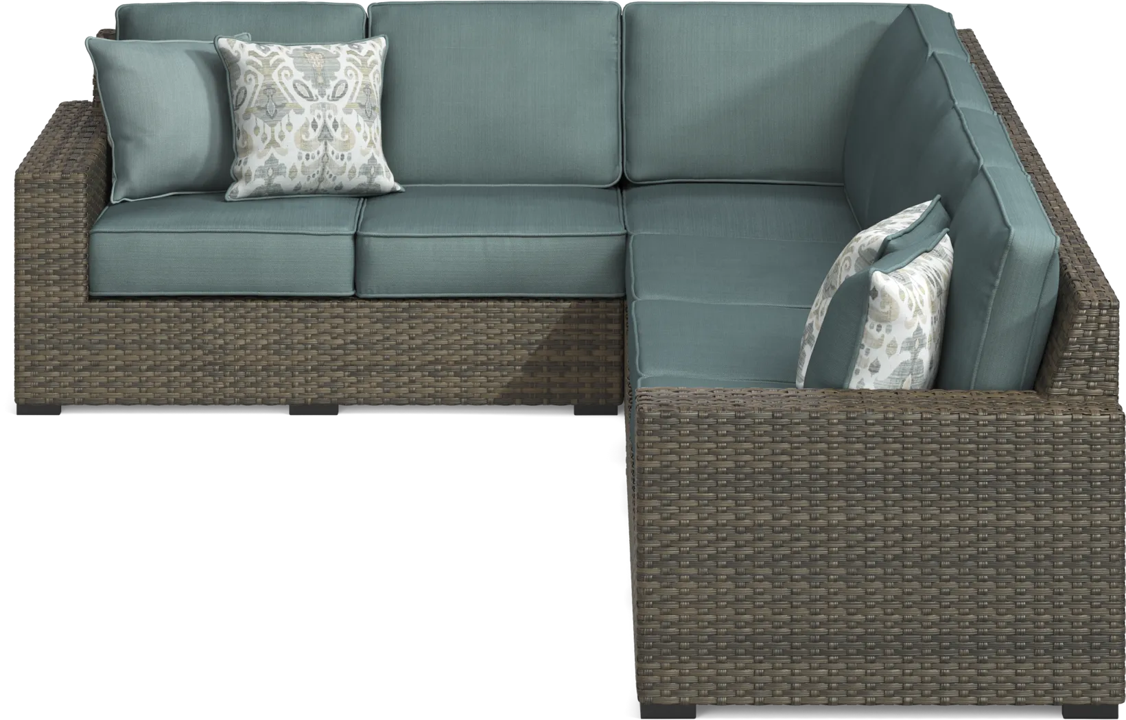 Rialto Brown 4 Pc Outdoor Sectional with Aqua Cushions - Image 5