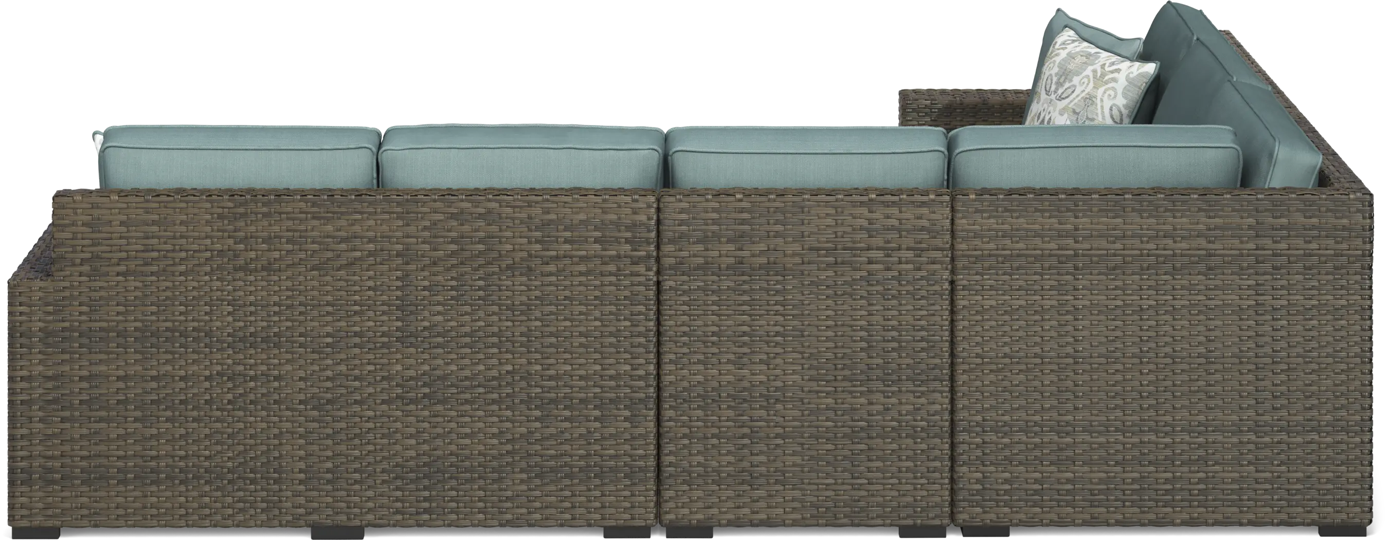 Rialto Brown 4 Pc Outdoor Sectional with Aqua Cushions - Image 6