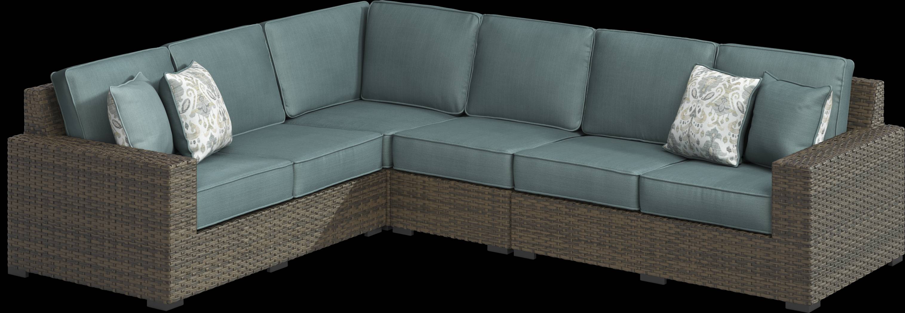 Rialto Brown 4 Pc Outdoor Sectional with Aqua Cushions - Thumbnail - Image 1