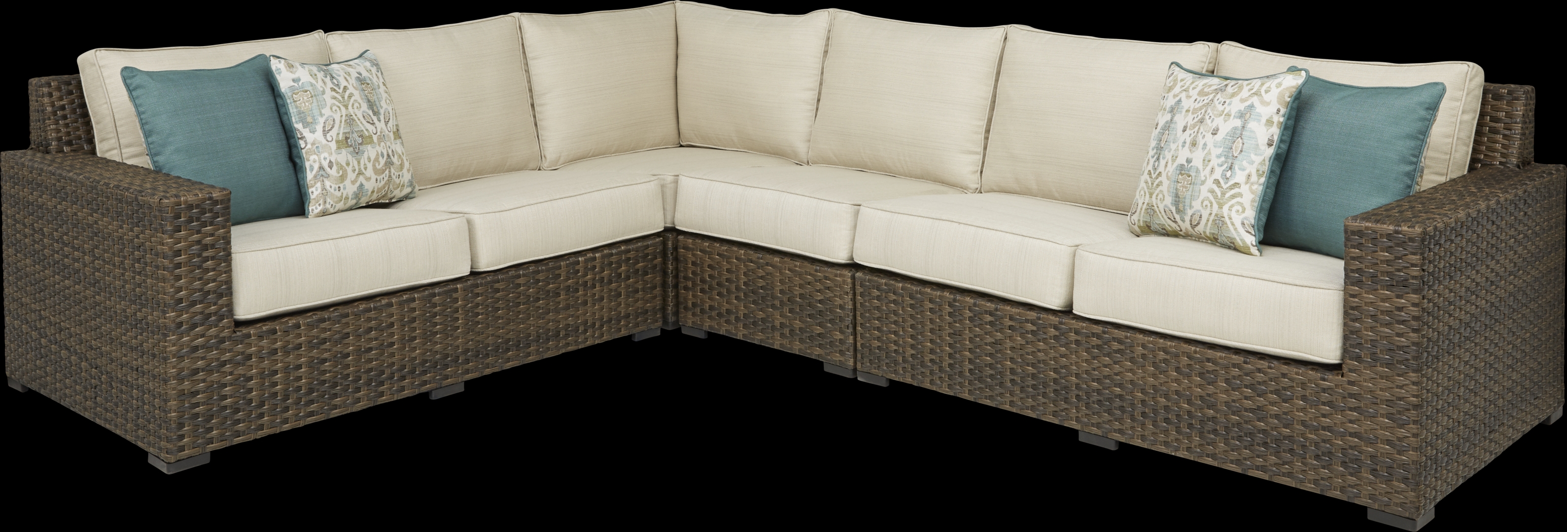 Rialto Brown 4 Pc Outdoor Sectional with Putty Cushions - Thumbnail - Image 1