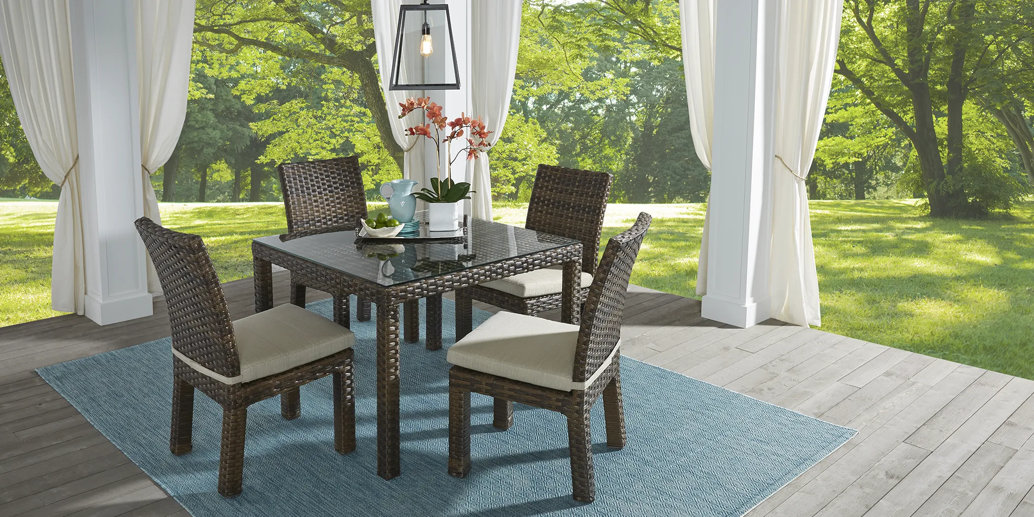 Rialto Brown 5 Pc 42 in. Square Outdoor Dining Set with Putty Cushions - Thumbnail - Image 2