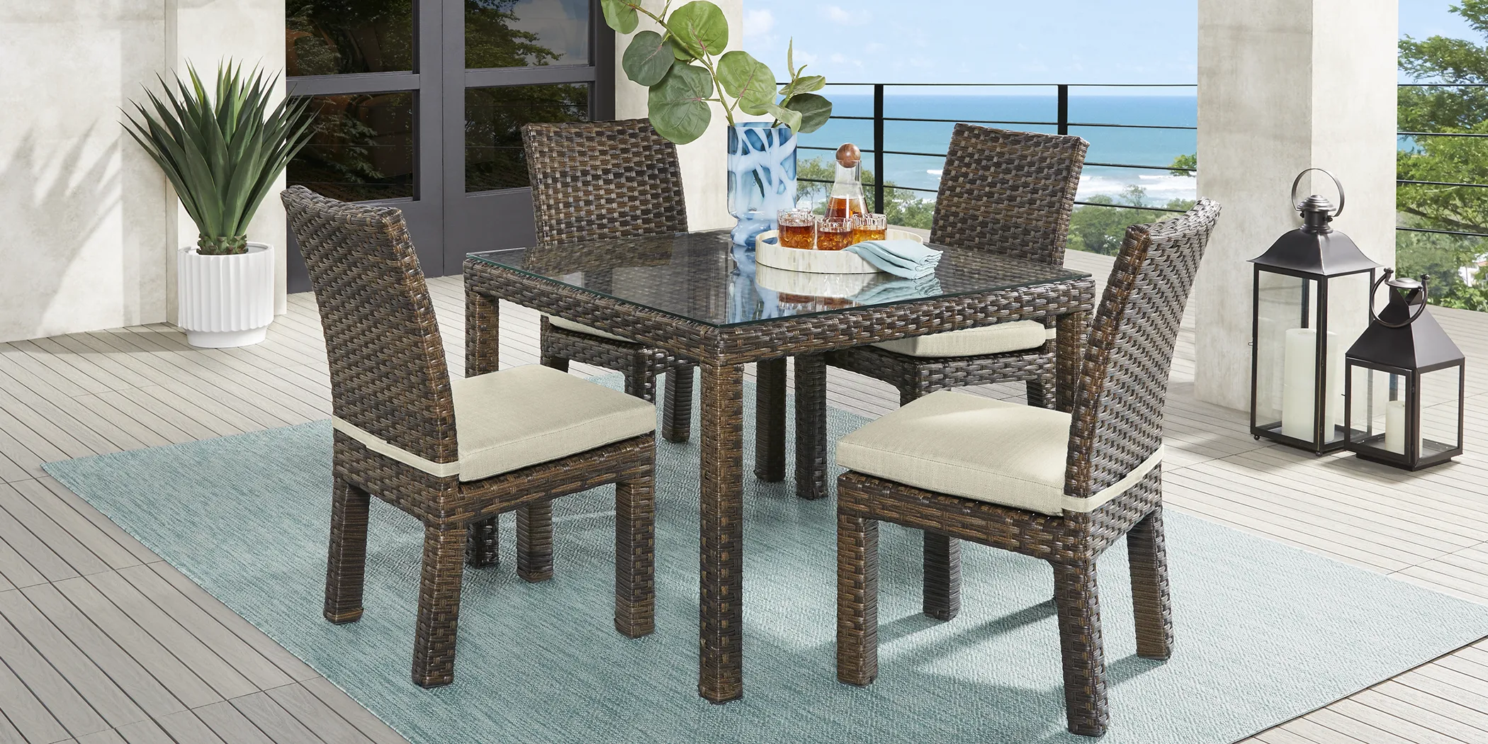 Rialto Brown 5 Pc 42 in. Square Outdoor Dining Set with Putty Cushions - Thumbnail - Image 1