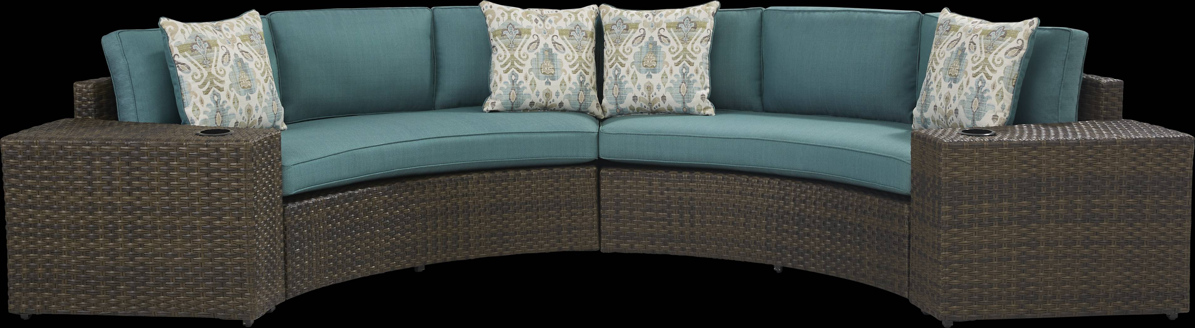 Rialto Brown 5 Pc Curved Outdoor Sectional with Aqua Cushions - Thumbnail - Image 1