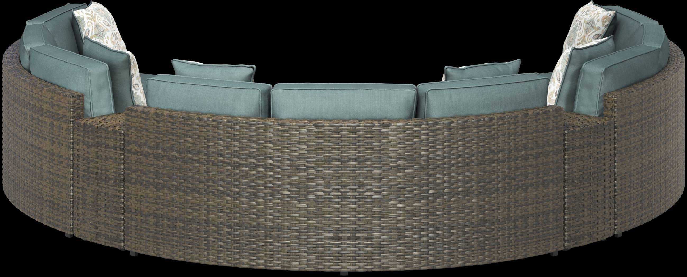 Rialto Brown 5 Pc Curved Outdoor Sectional with Aqua Cushions - Thumbnail - Image 4