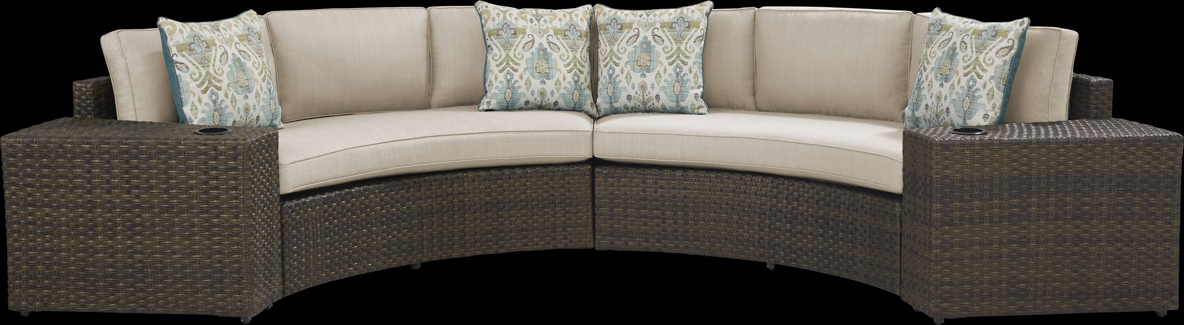 Rialto Brown 5 Pc Curved Outdoor Sectional with Putty Cushions - Thumbnail - Image 1