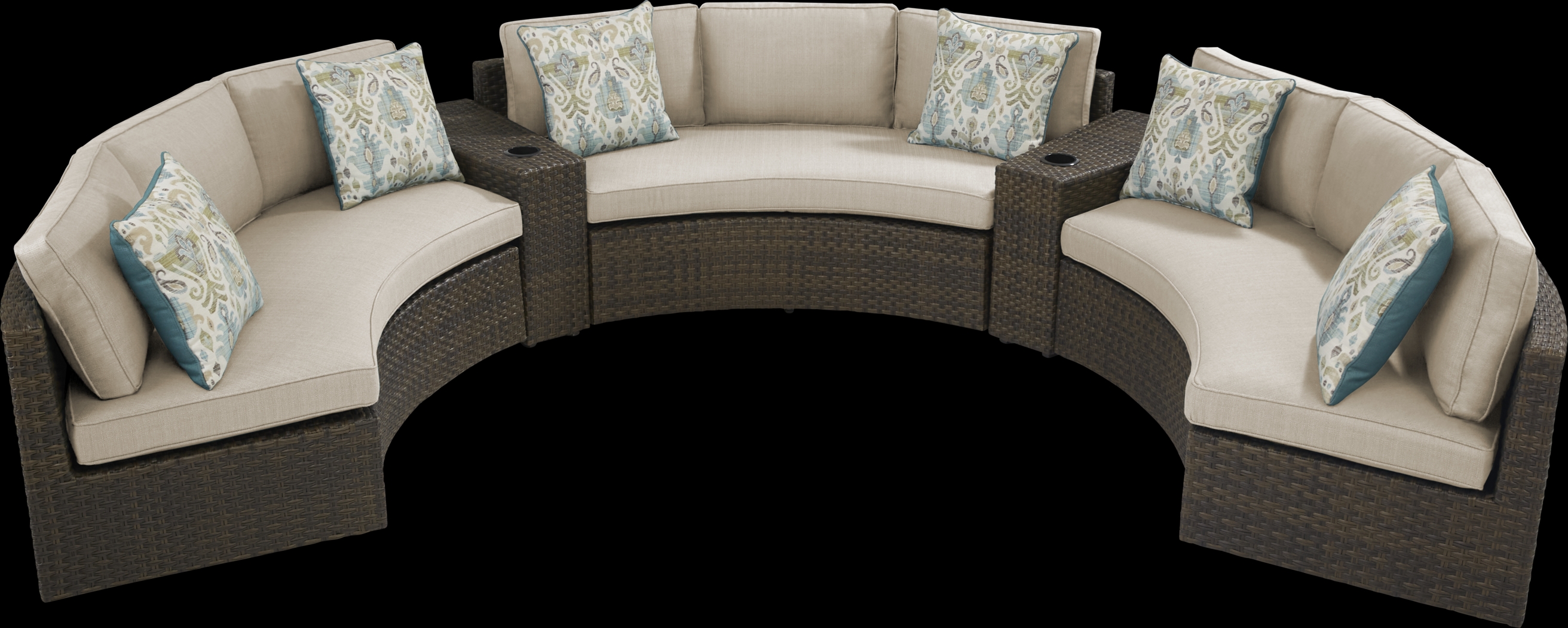 Rialto Brown 5 Pc Curved Outdoor Sectional with Putty Cushions - Thumbnail - Image 3