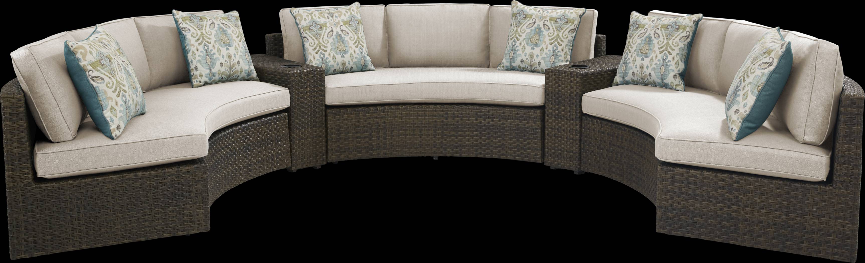 Rialto Brown 5 Pc Curved Outdoor Sectional with Putty Cushions - Thumbnail - Image 1