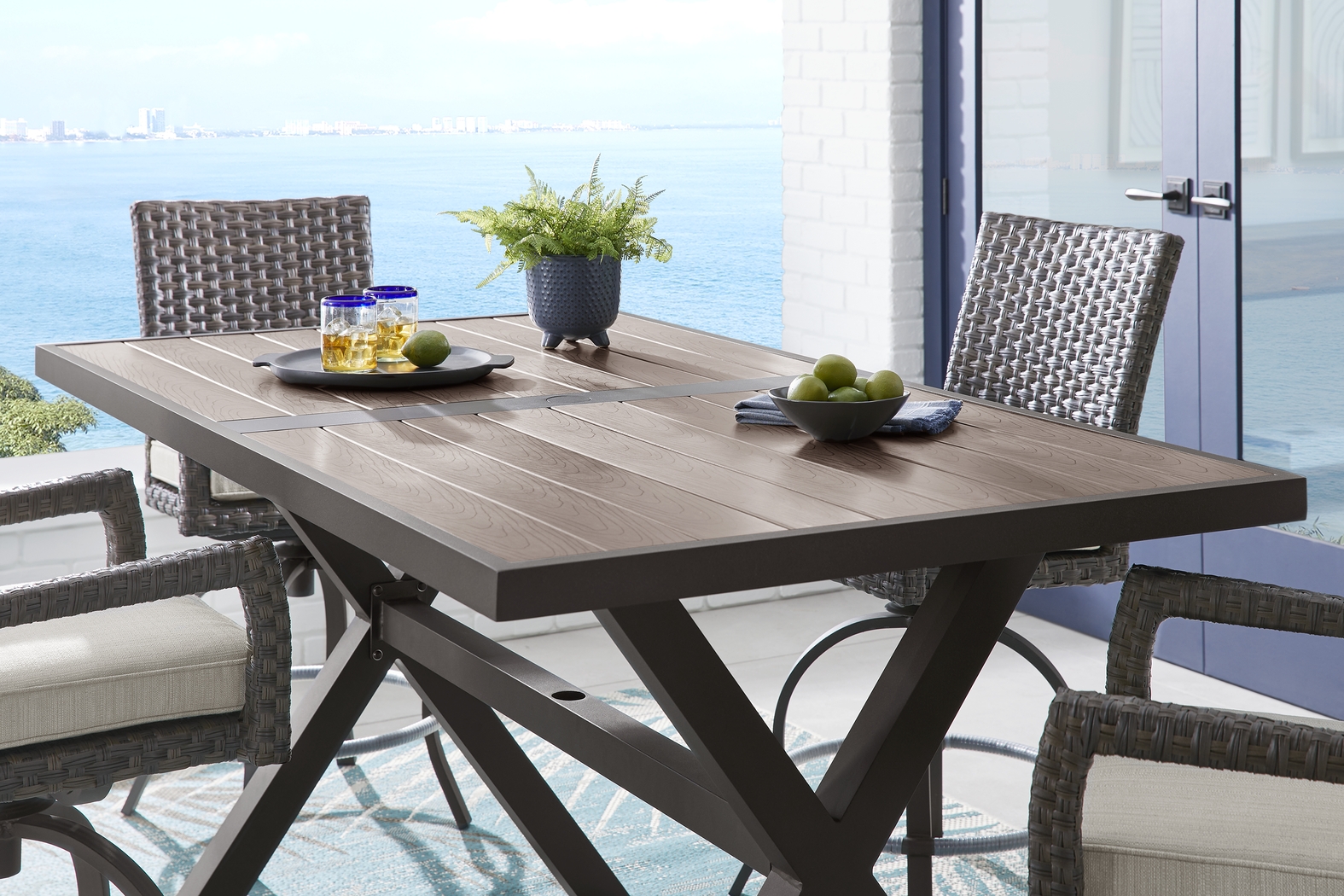 Rialto Brown 5 Pc Rectangle Outdoor Bar Height Dining Set with Putty Cushions - Thumbnail - Image 5