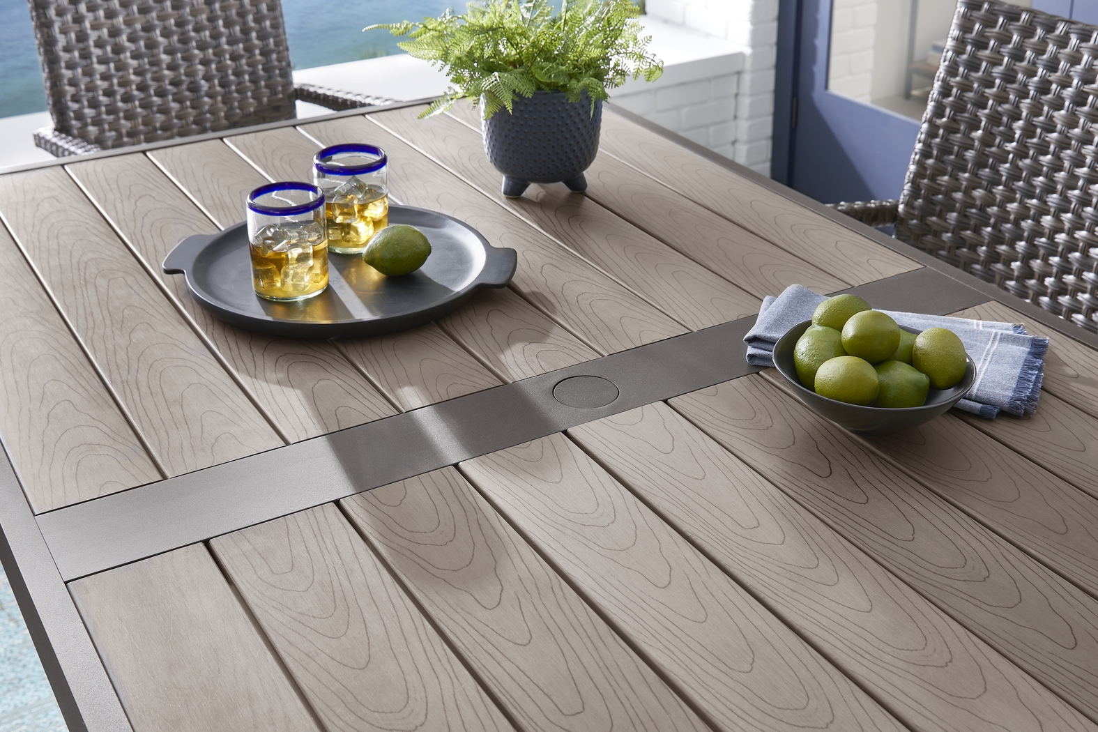 Rialto Brown 5 Pc Rectangle Outdoor Bar Height Dining Set with Putty Cushions - Thumbnail - Image 6