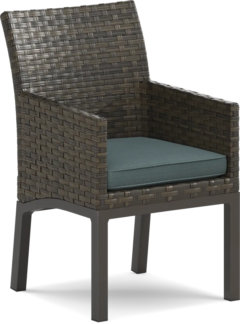 Rialto Brown Outdoor Arm Chair with Aqua Cushion - Thumbnail - Image 1