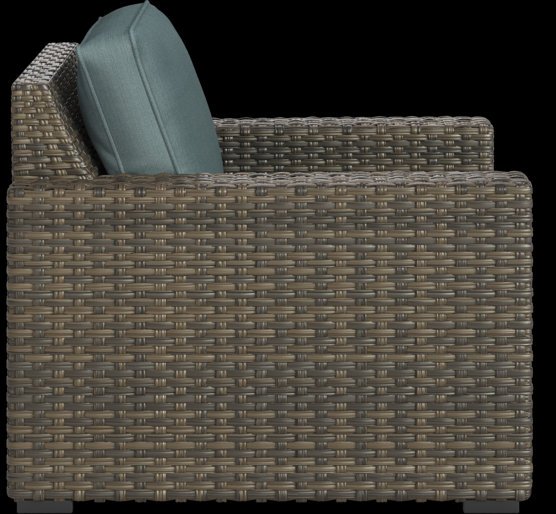 Rialto Brown Outdoor Chair with Aqua Cushions - Thumbnail - Image 3