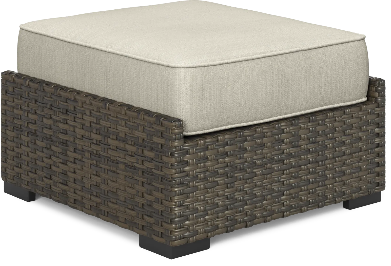 Rialto Brown Outdoor Ottoman with Putty Cushion - Thumbnail - Image 1