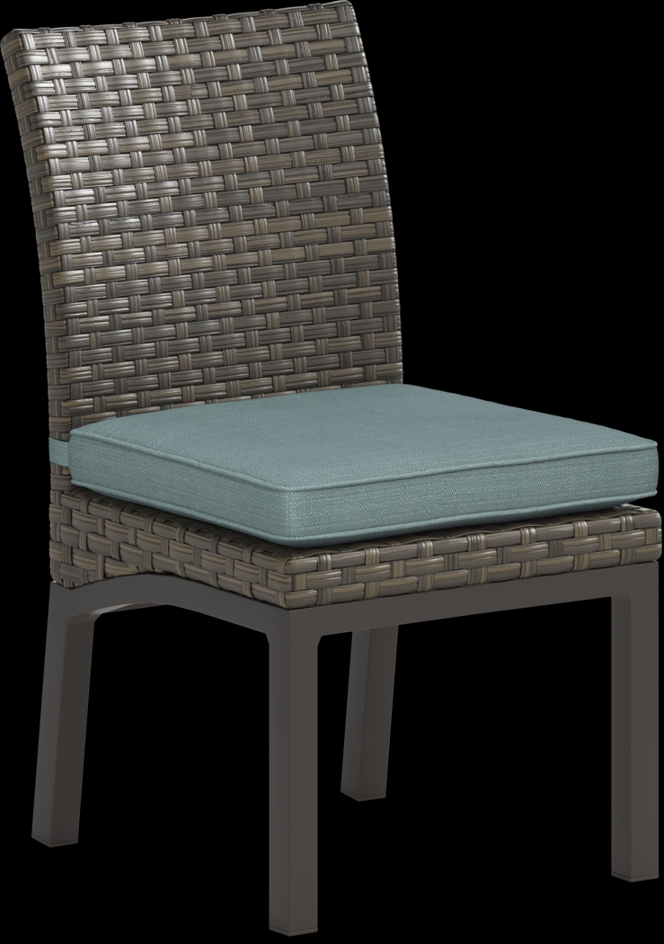 Rialto Brown 5 Pc 71 in. Rectangle Outdoor Dining Set with Aqua Cushions - Thumbnail - Image 5