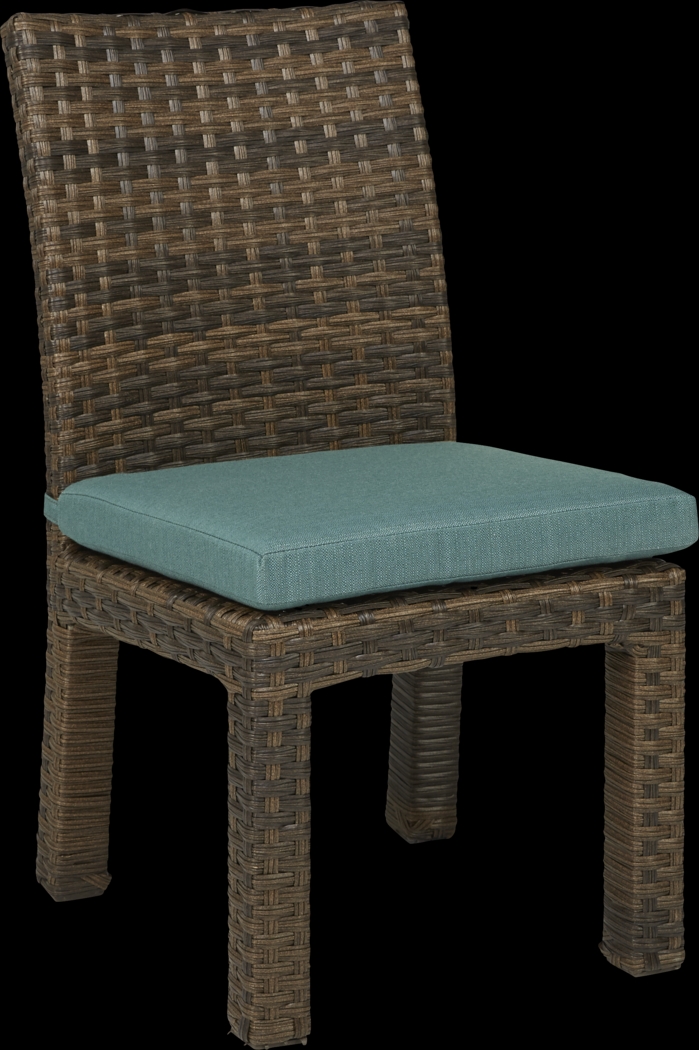 Rialto Brown 5 Pc 72 in. Rectangle Outdoor Dining Set with Aqua Cushions - Thumbnail - Image 3