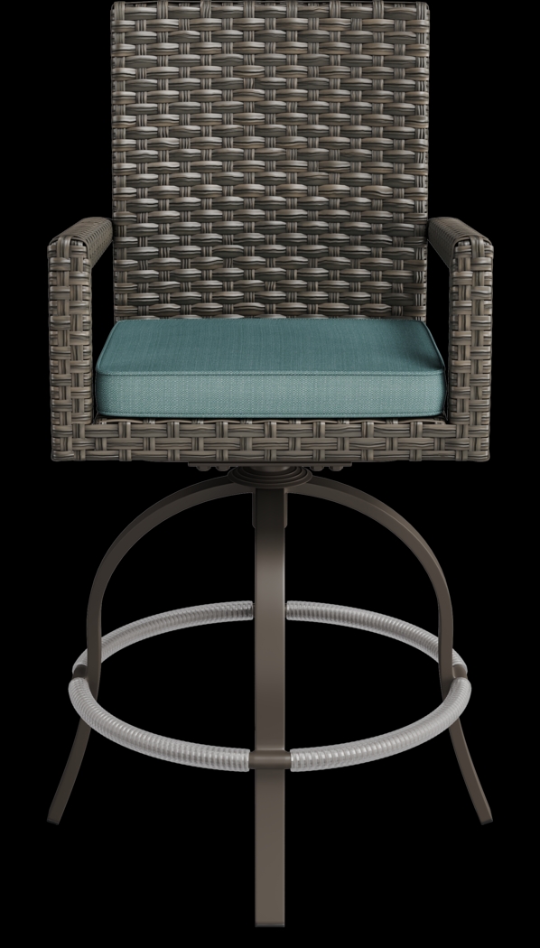 Rialto Brown 7 Pc Rectangle Outdoor Bar Height Dining Set with Aqua Cushions - Thumbnail - Image 8