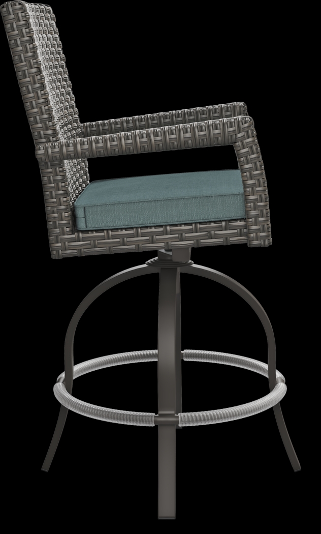 Rialto Brown 7 Pc Rectangle Outdoor Bar Height Dining Set with Aqua Cushions - Thumbnail - Image 9