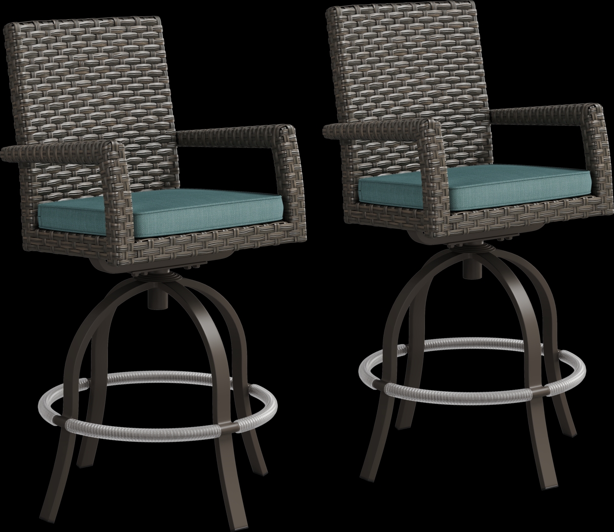 Rialto Brown Outdoor Swivel Barstool with Aqua Cushion, Set of Two - Thumbnail - Image 1