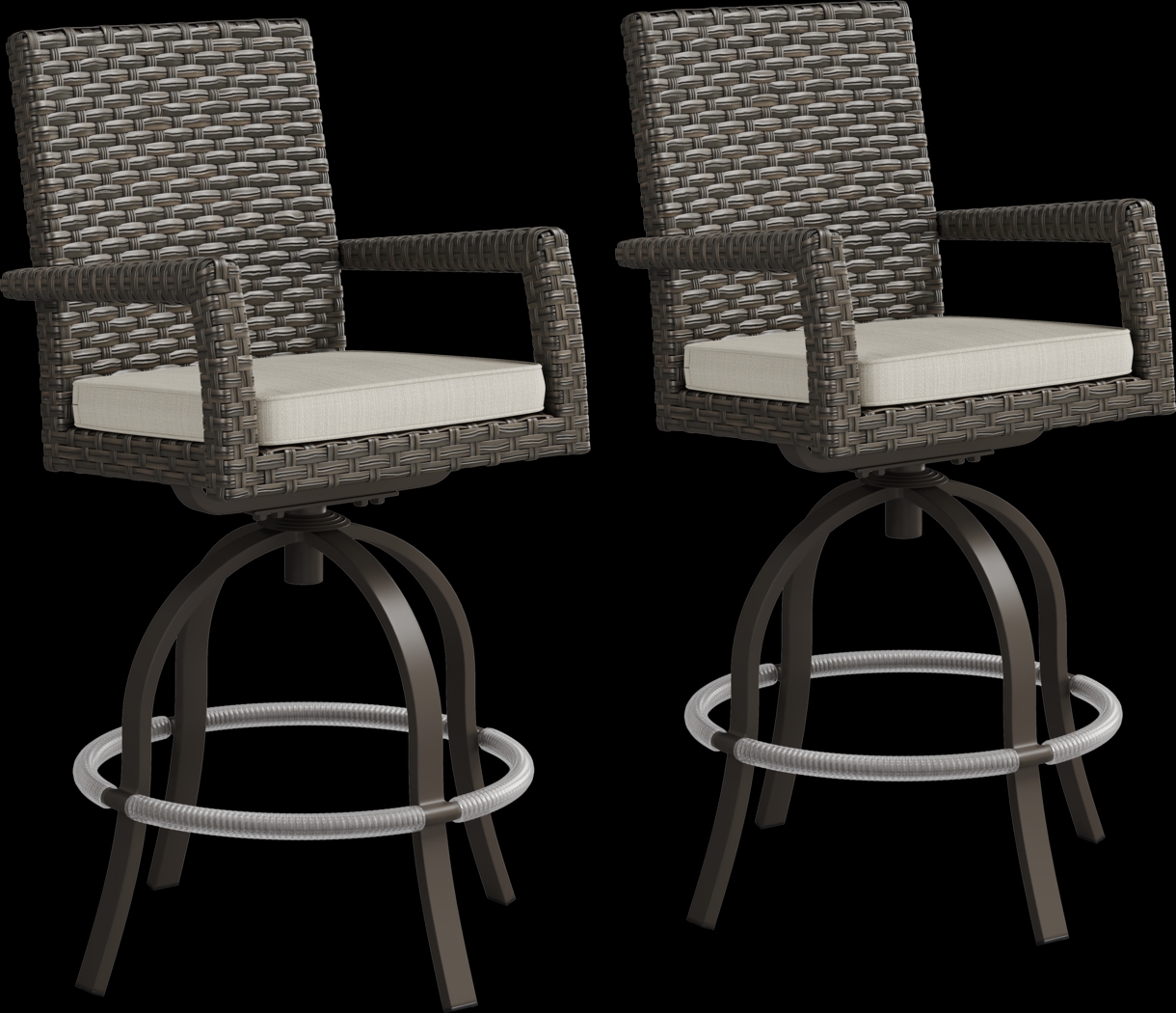 Rialto Brown Outdoor Swivel Barstool with Putty Cushion, Set of Two - Thumbnail - Image 1